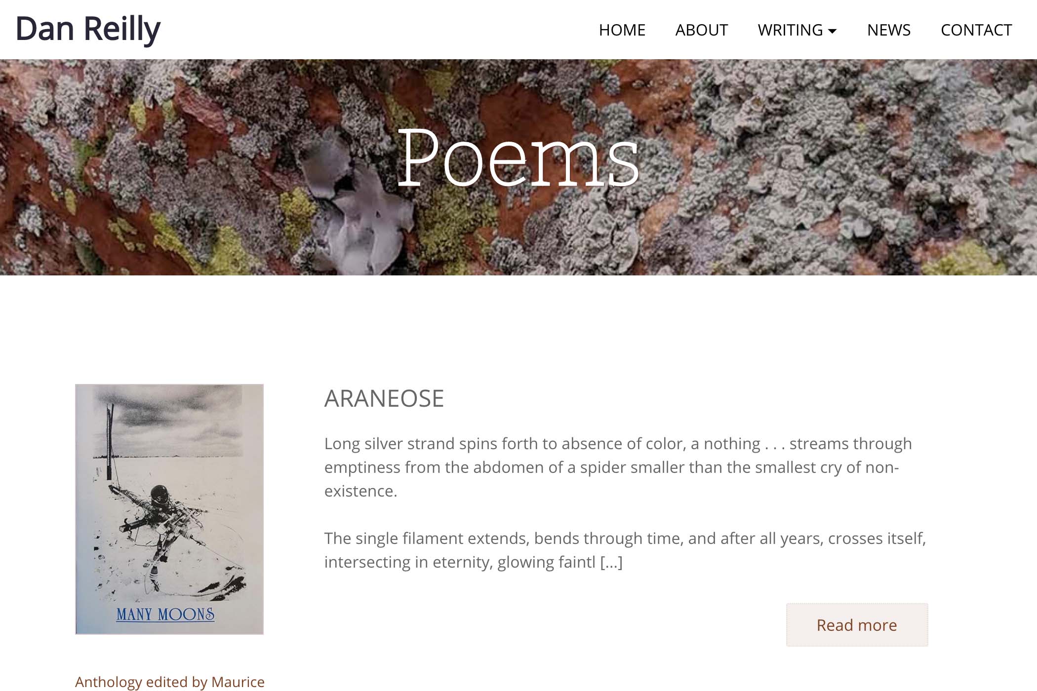website design for a writer - poems page