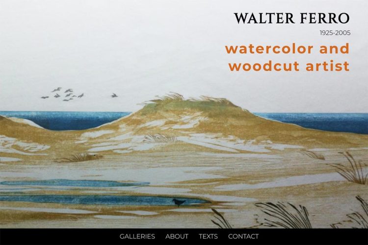 Custom website design for an artist's estate - Walter Ferro. Website includes artist archiving.