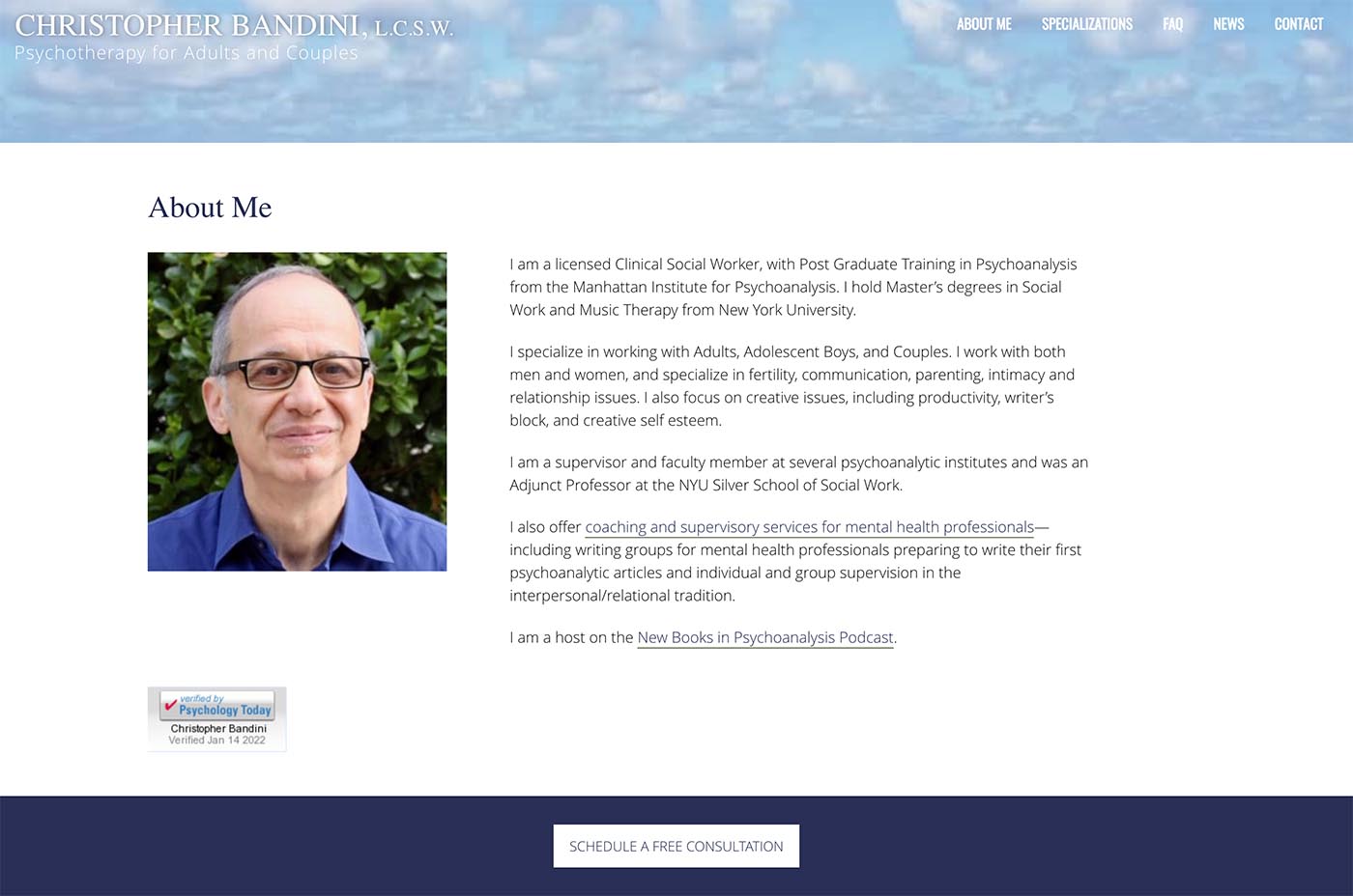 website design for a psychotherapist - about page