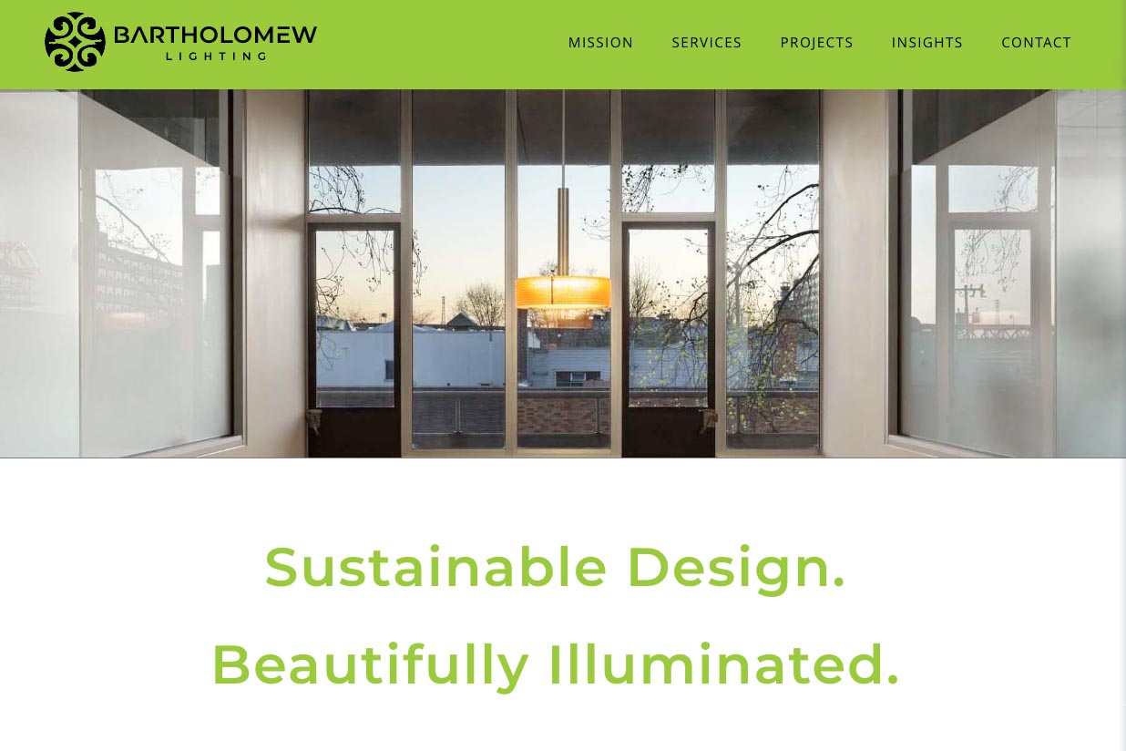 Bespoke website design for a lighting designer featuring sustainable design.
