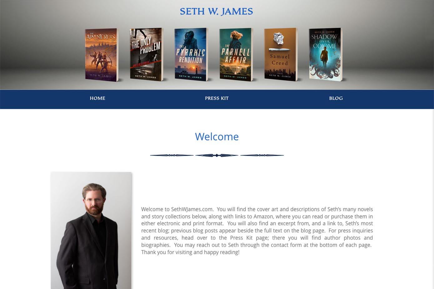 Bespoke website design for an author - Seth W. James.