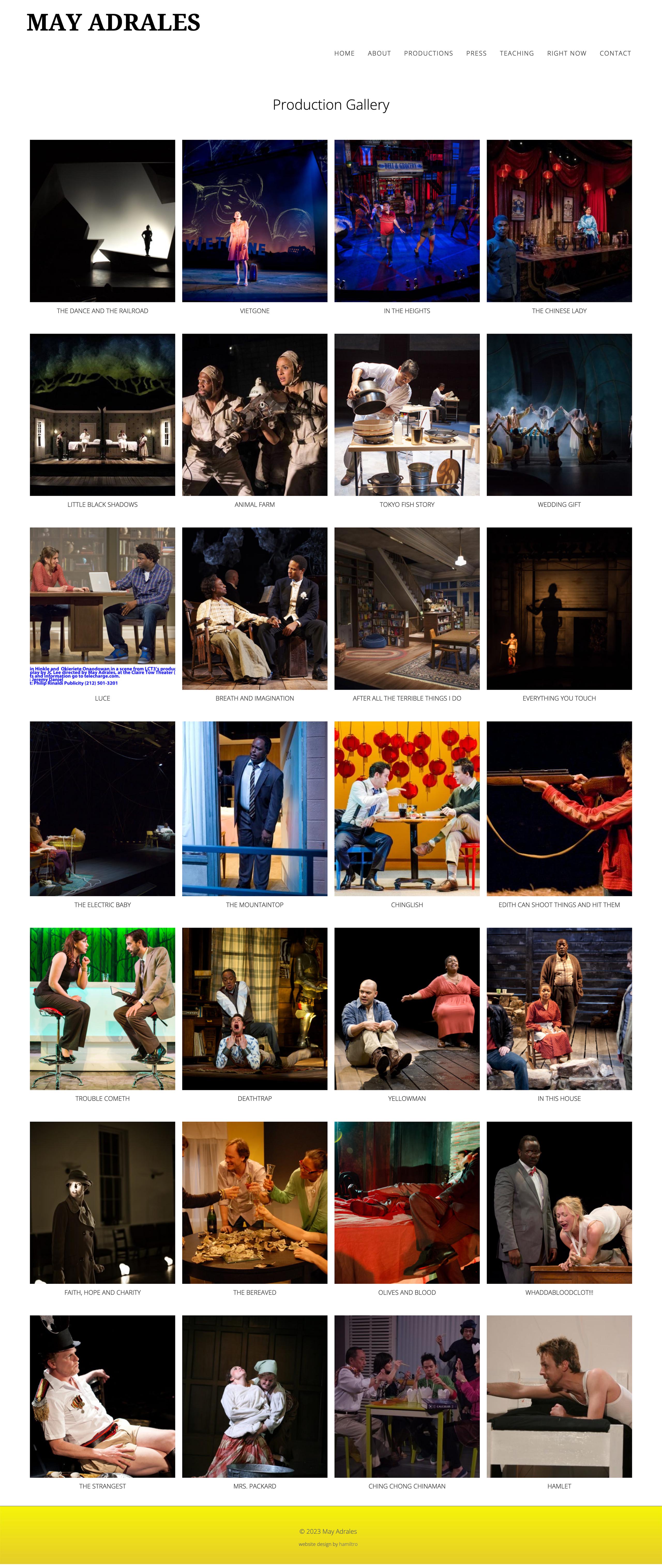 web design for a theatre director - productions page