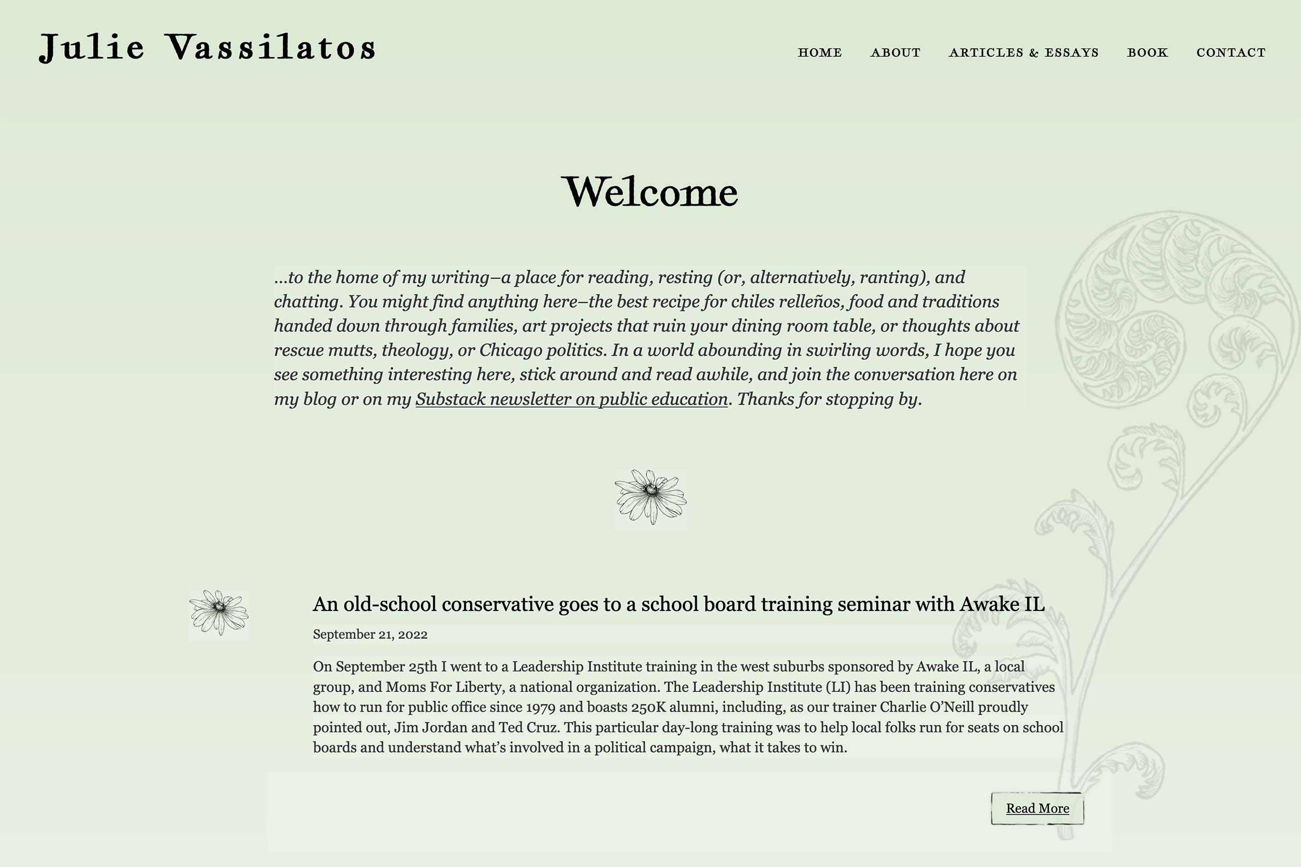 Custom website design for an author - Julie Vassilatos.