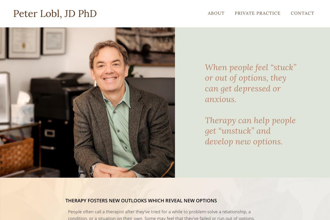 Bespoke website design for a therapist - Peter Lobl, New York.