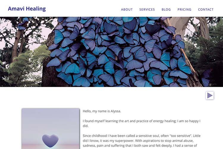 Custom website design for a Reiki Practitioner - Amavi Healing.