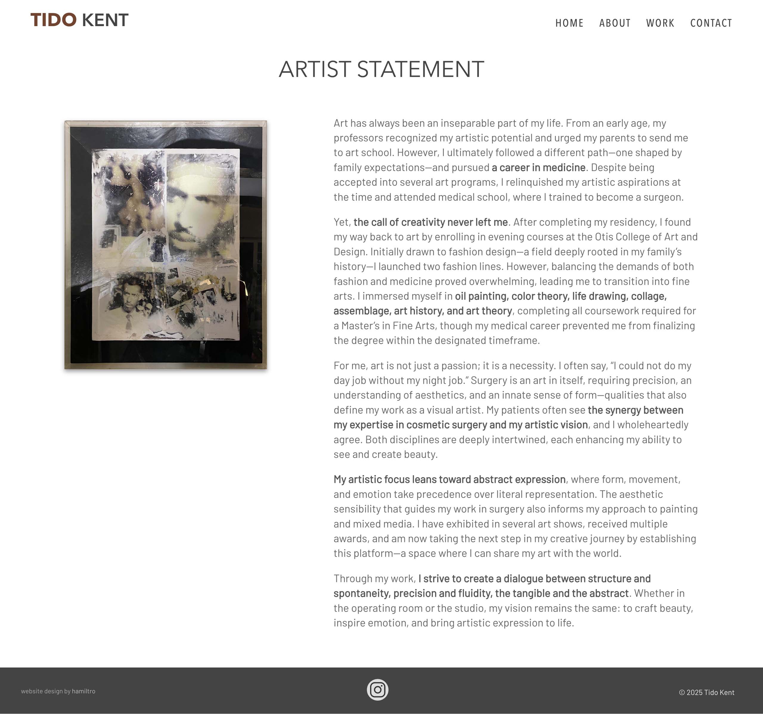 about page for the website for the artist tido kent