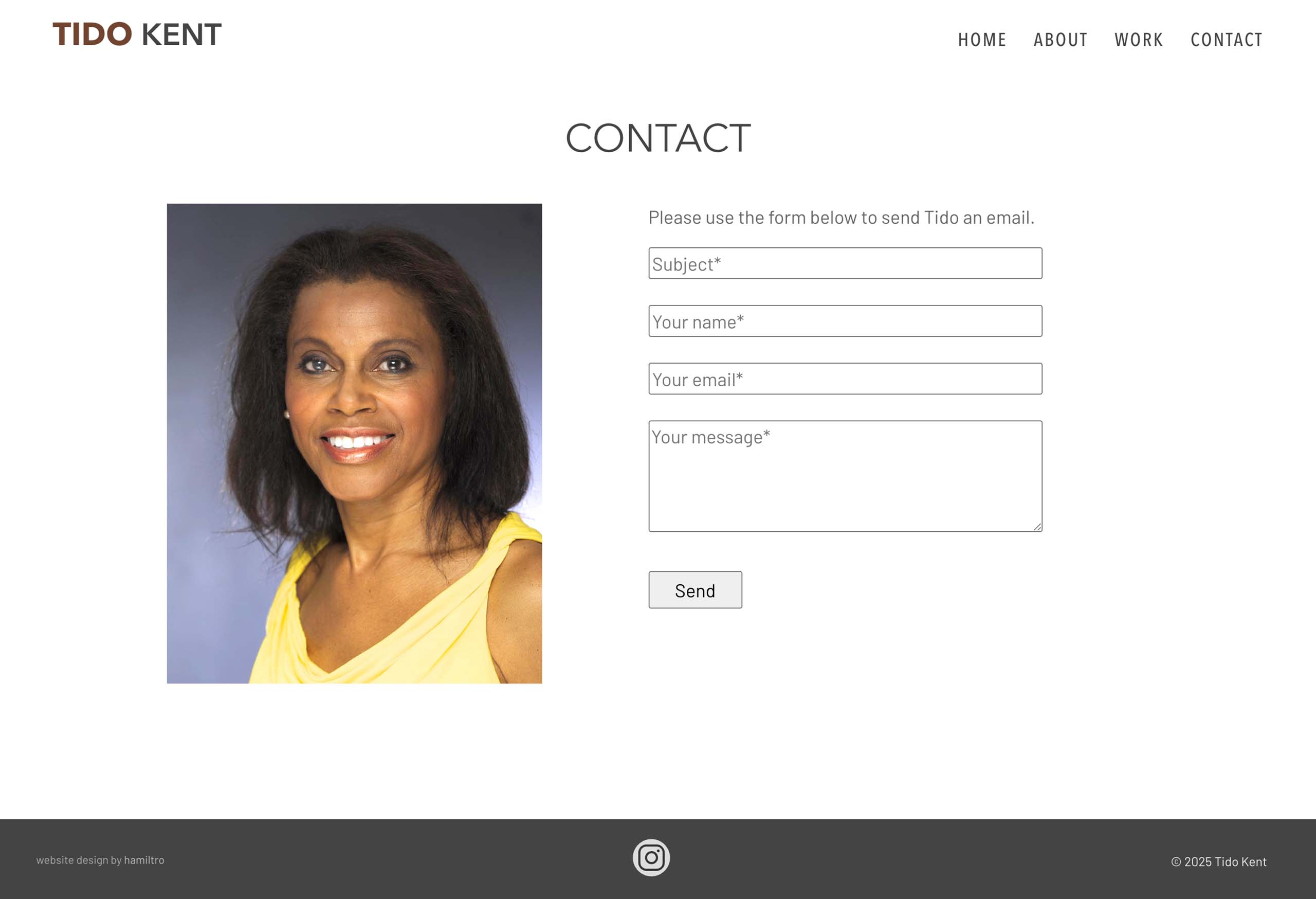 contact page for an artist's website - Tido Kent