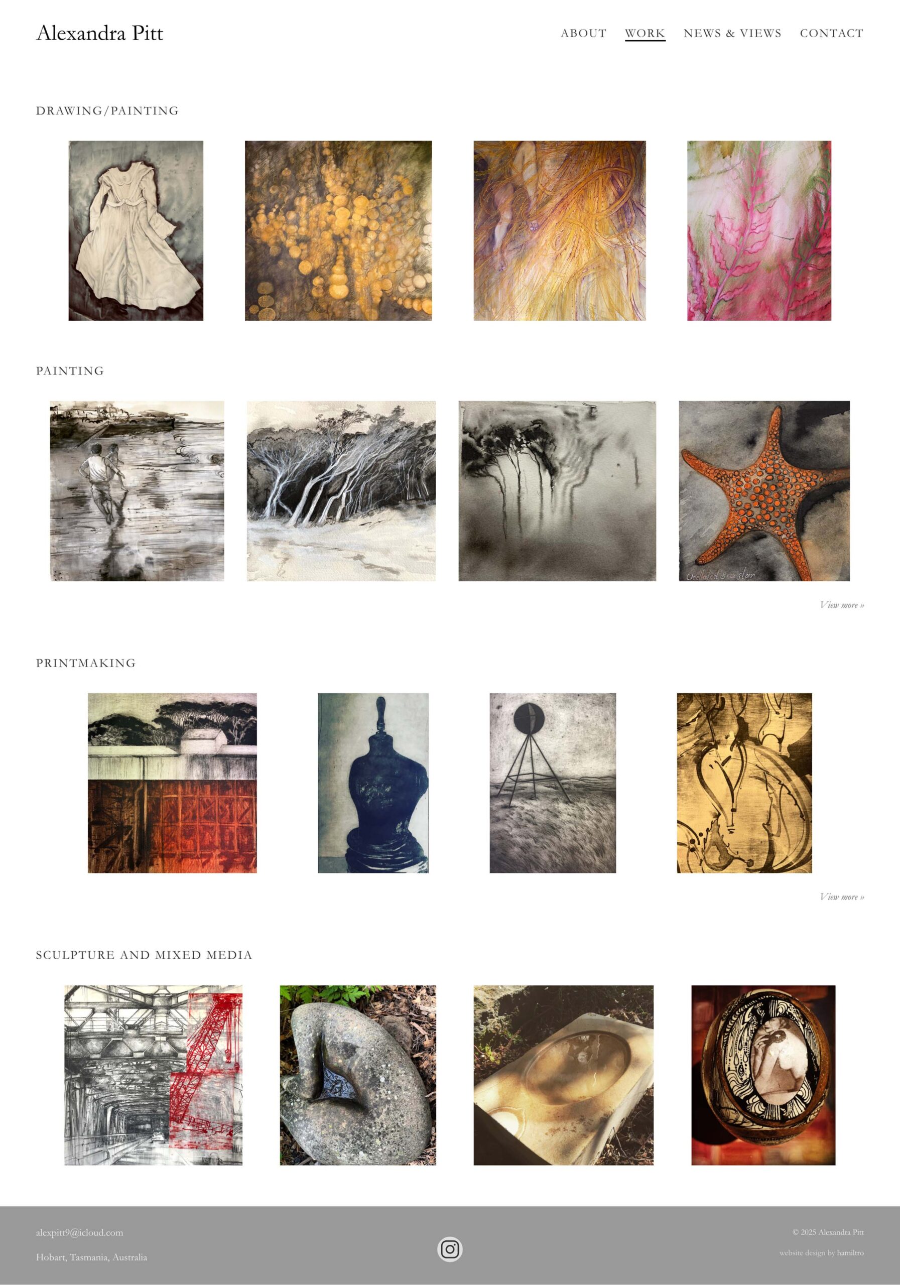 Work page for an artist website for Alex Pitt