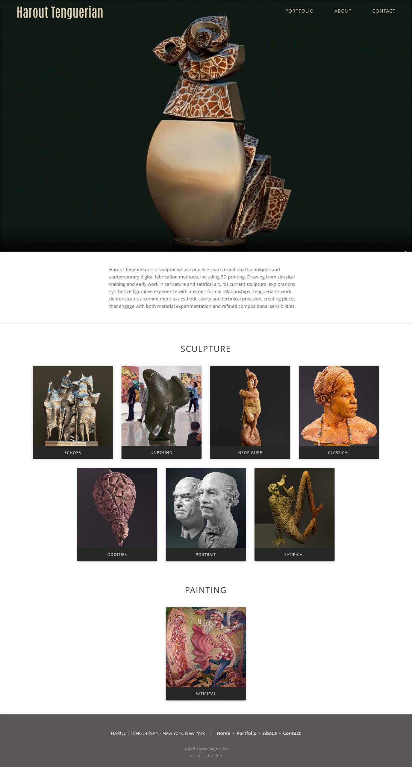 website design for a sculptor - home page