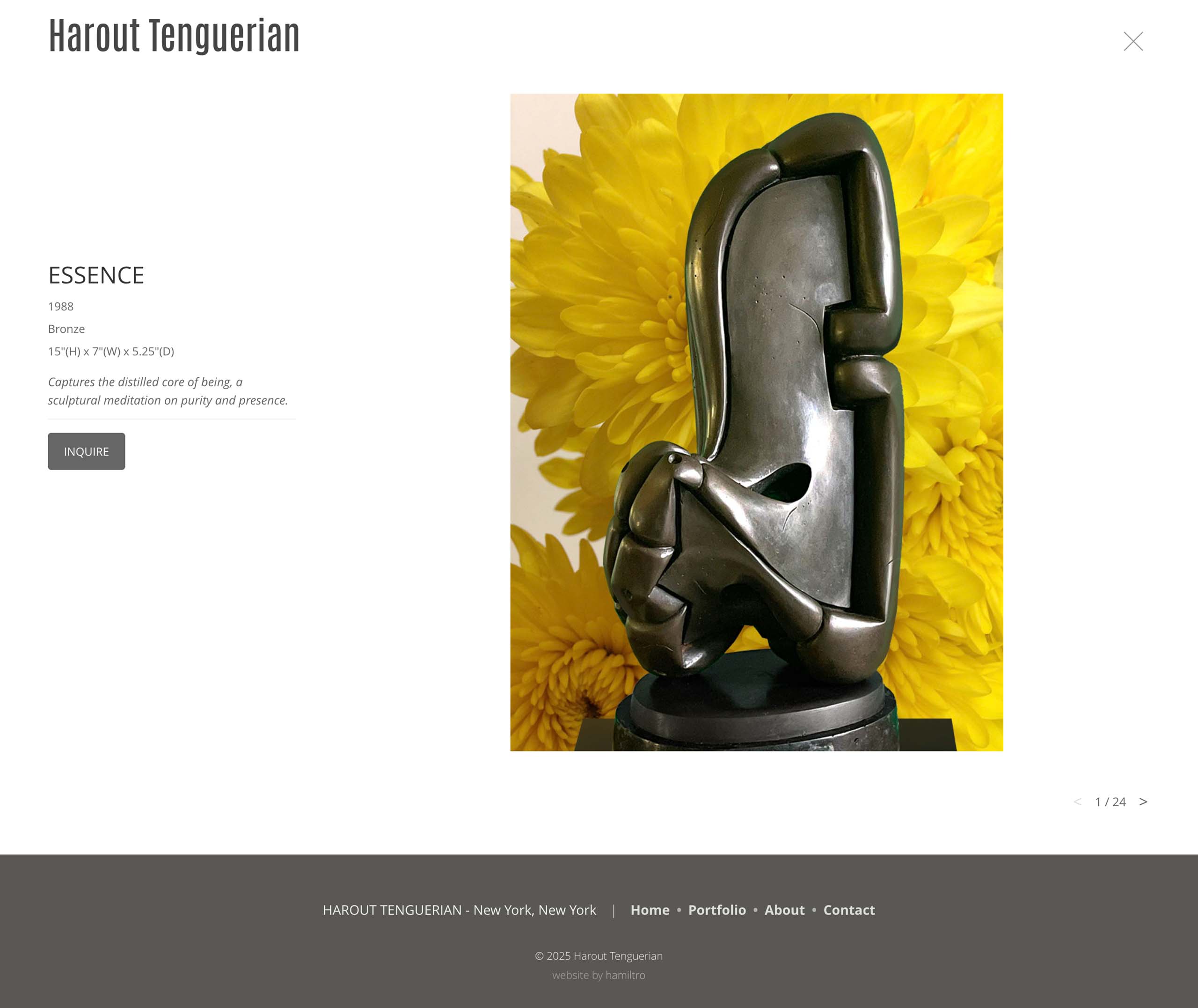 A single work web-page for a sculptor