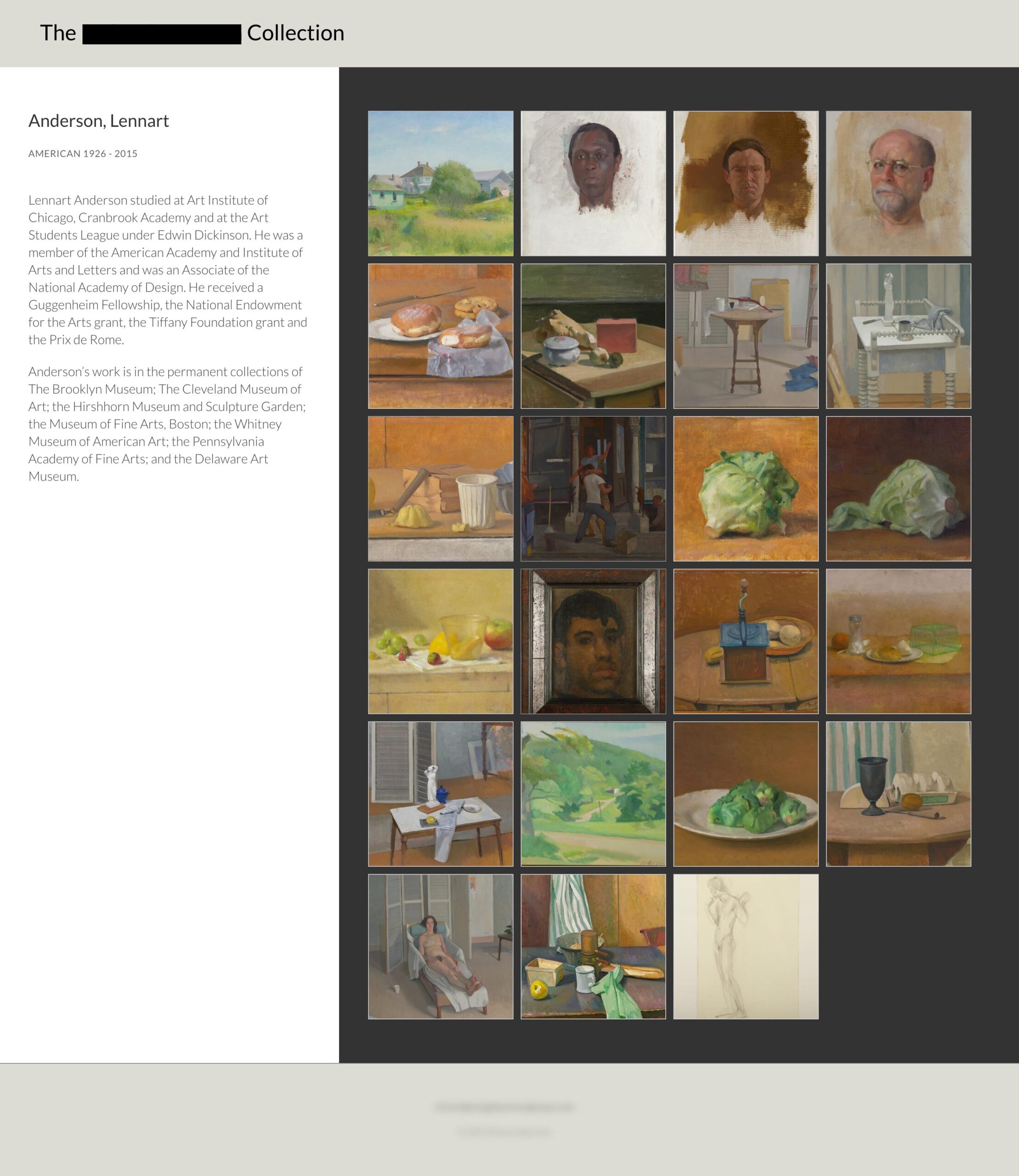 thumbnails page for a maker in an art collector's website