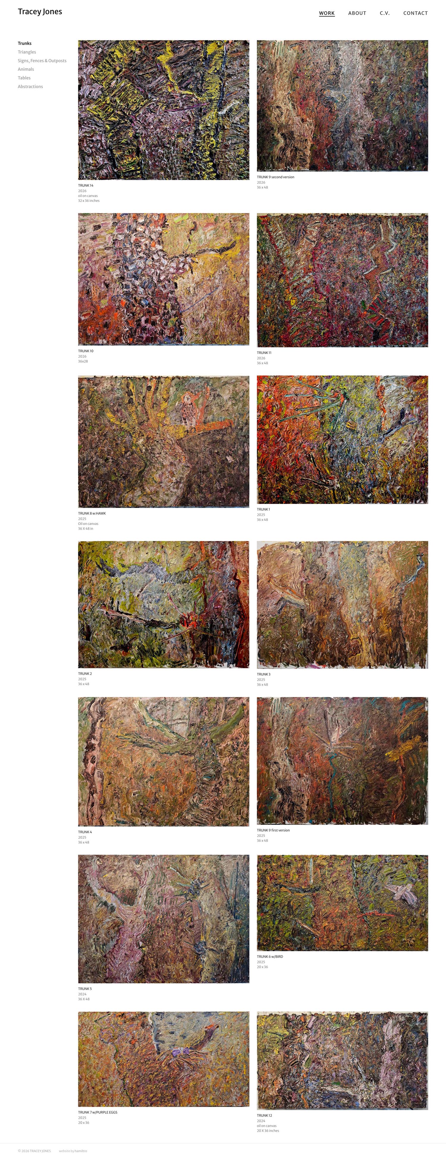website design for an american abstract artist - work archive page