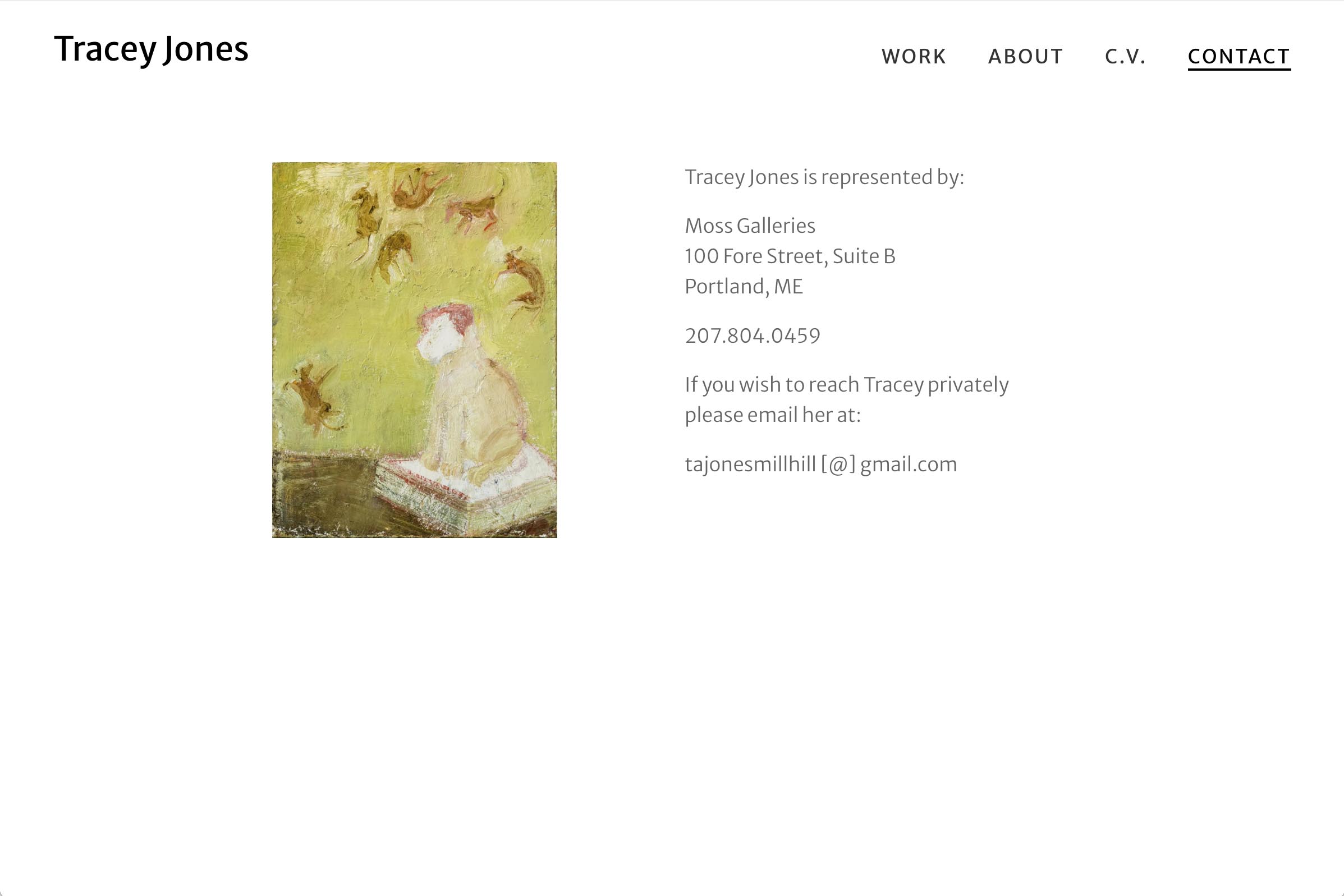 website design for an american abstract artist (tj) - contact page