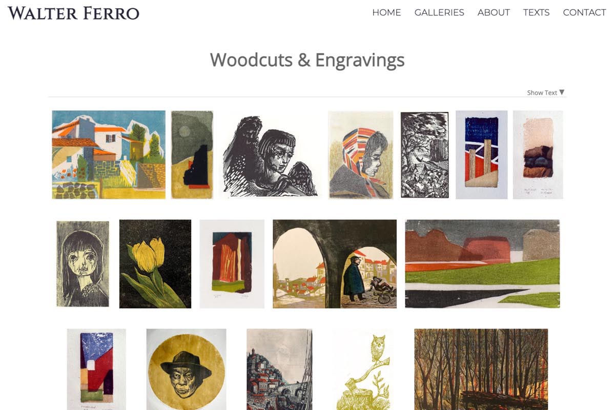 An art archive page for an artist's website with same-height thumbnails in a semi-regular grid